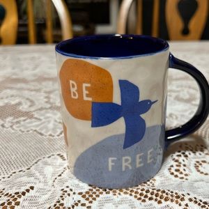 The Art of ANTHROPOLOGIE Mug Jen B. Peters Be Free Birds Cup Blue Orange EUC